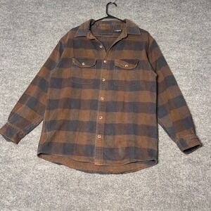 Field & Stream Flannel  Shirt Men's Large Brown Charcoal Black Biggaloplaid
